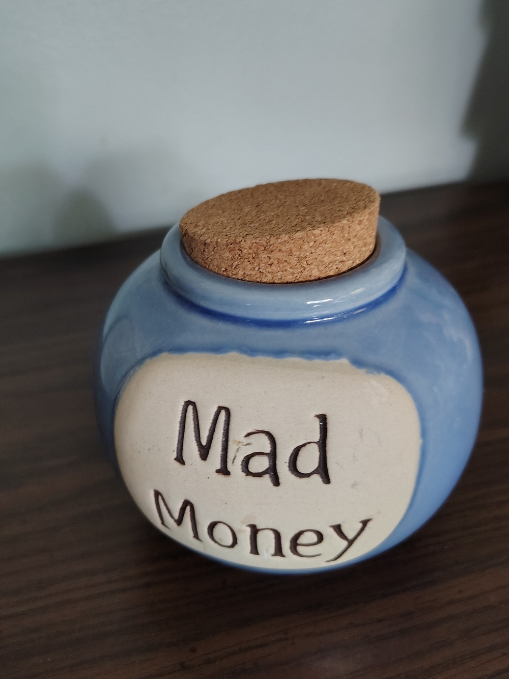 Mad Money Ceramic Jar with Cork Lid - Blue